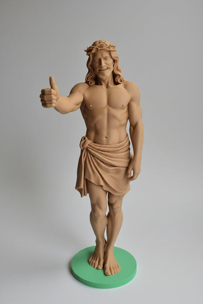 Jésus Pouce Levé Personnalisable - Édition Pop - Statue d'art Imprimée en 3D avec Base Personnalisée 22 cm
