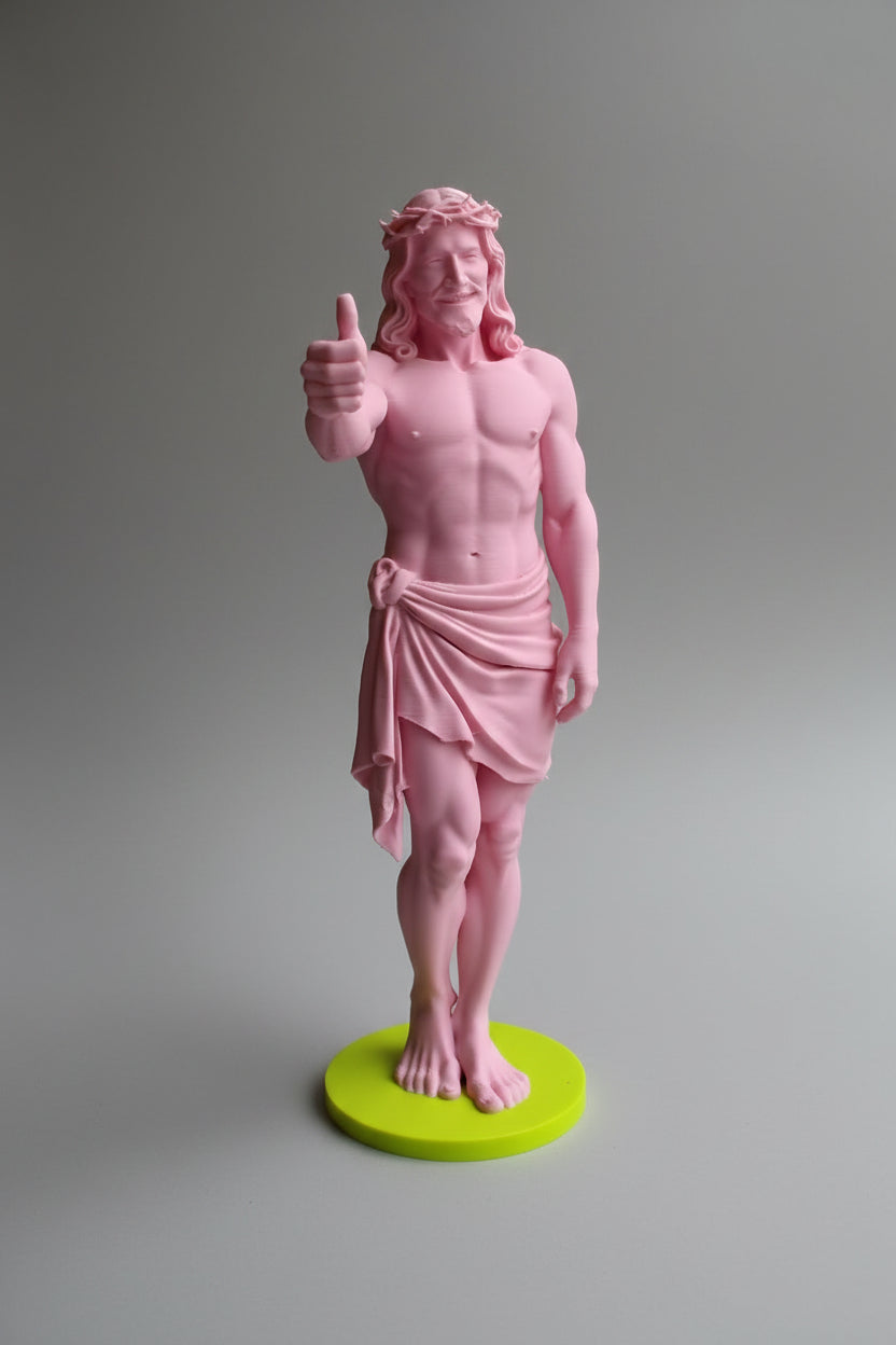 Jésus Pouce Levé Personnalisable - Édition Pop - Statue d'art Imprimée en 3D avec Base Personnalisée 22 cm