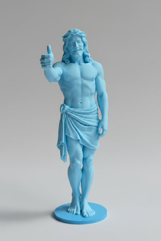 Jésus Pouce Levé Personnalisable - Édition Pop - Statue d'art Imprimée en 3D avec Base Personnalisée 22 cm