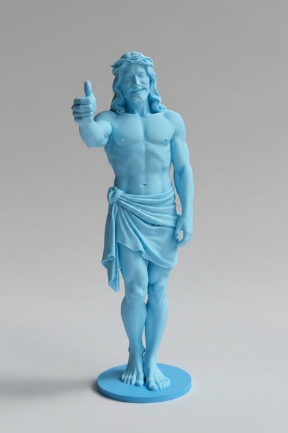Jésus Pouce Levé Personnalisable - Édition Pop - Statue d'art Imprimée en 3D avec Base Personnalisée 22 cm