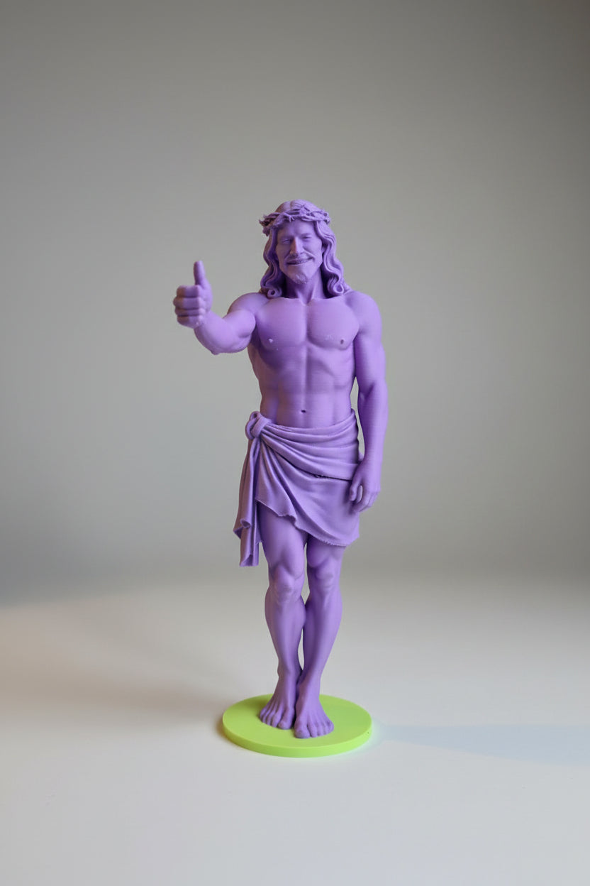 Jésus Pouce Levé Personnalisable - Édition Pop - Statue d'art Imprimée en 3D avec Base Personnalisée 22 cm