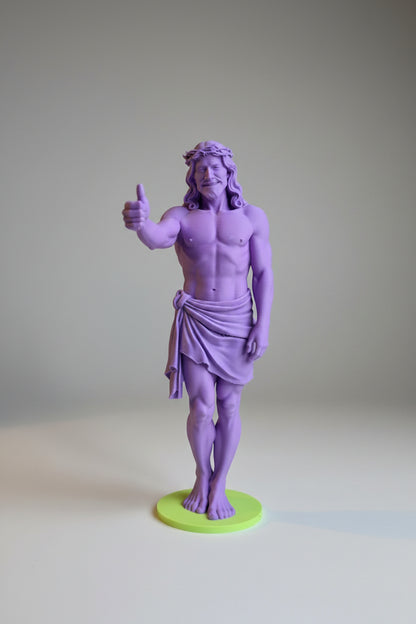 Jésus Pouce Levé Personnalisable - Édition Pop - Statue d'art Imprimée en 3D avec Base Personnalisée 22 cm