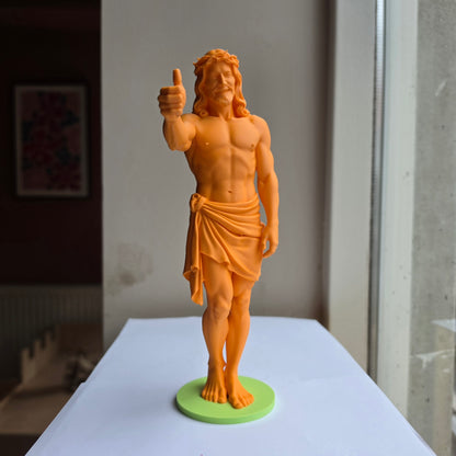 Jésus Pouce Levé Personnalisable - Édition Pop - Statue d'art Imprimée en 3D avec Base Personnalisée 22 cm
