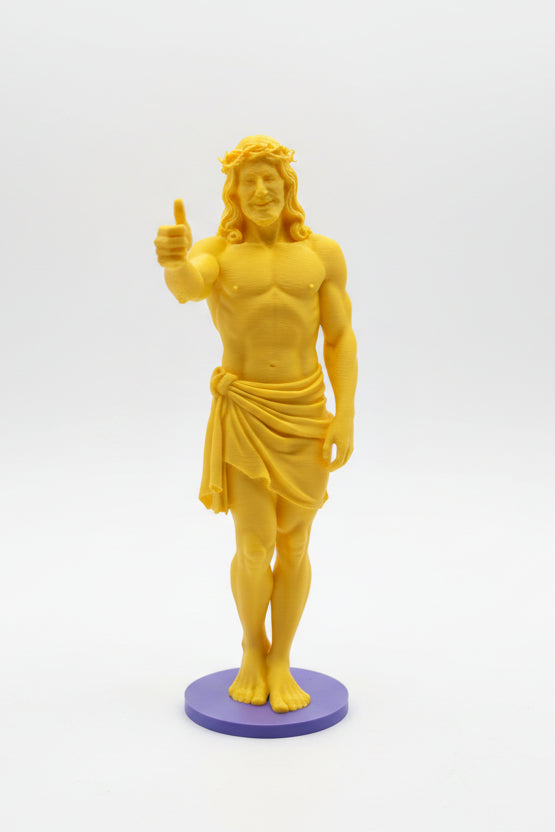 Jésus Pouce Levé Personnalisable - Édition Pop - Statue d'art Imprimée en 3D avec Base Personnalisée 22 cm